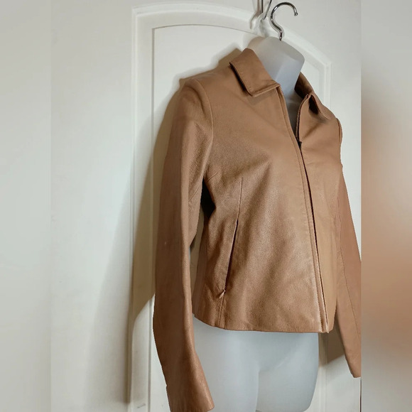 Light brown WILSONS biker preppy LEATHER PEELE STUDIO coat size small - Picture 7 of 11